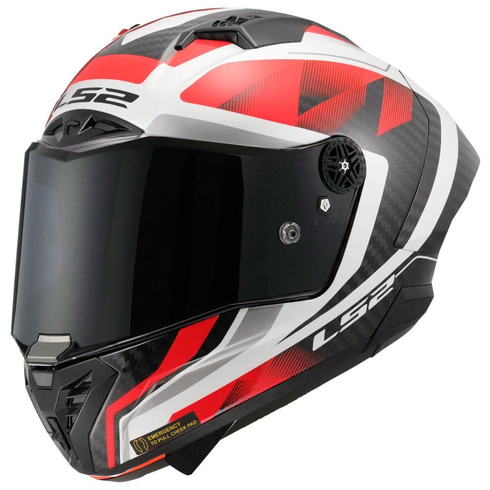 LS2 Thunder Karbon GP Aero Raute Kask Beyaz Kırmızı