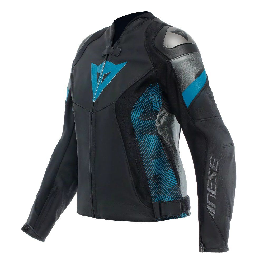 Dainese Avro 5 Kadın Deri Ceket Siyah-Deniz Mavisi