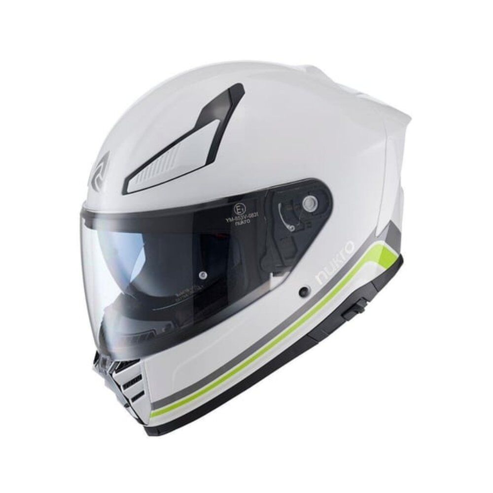 Nukrohelmet YM-853 Güneş Vizörlü Kapalı Kask Strip Beyaz