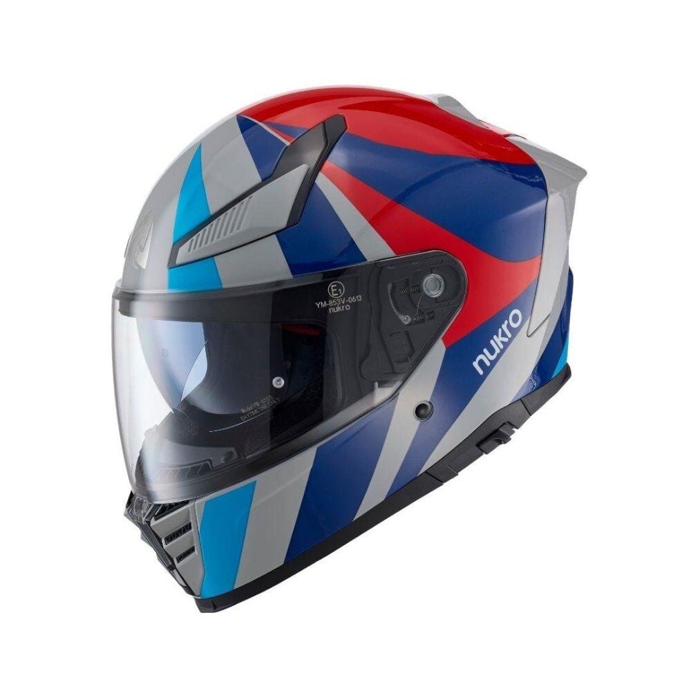Nukrohelmet YM-853 AIX Güneş Vizörlü Kapalı Kask Gri Kırmızı Mavi