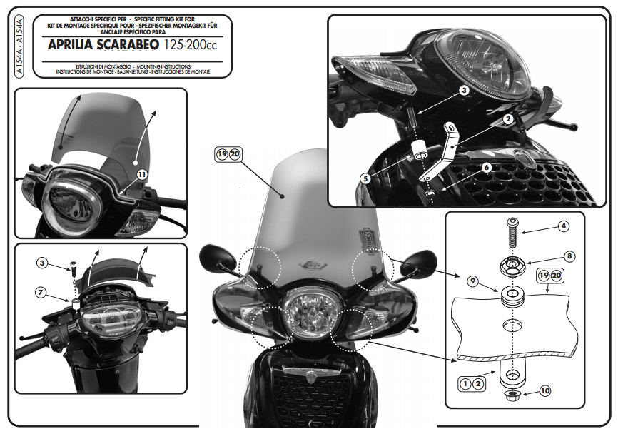 Kappa A154A Aprilia Scarabeo 125-200 Ön Cam Siperlik Bağlantısı