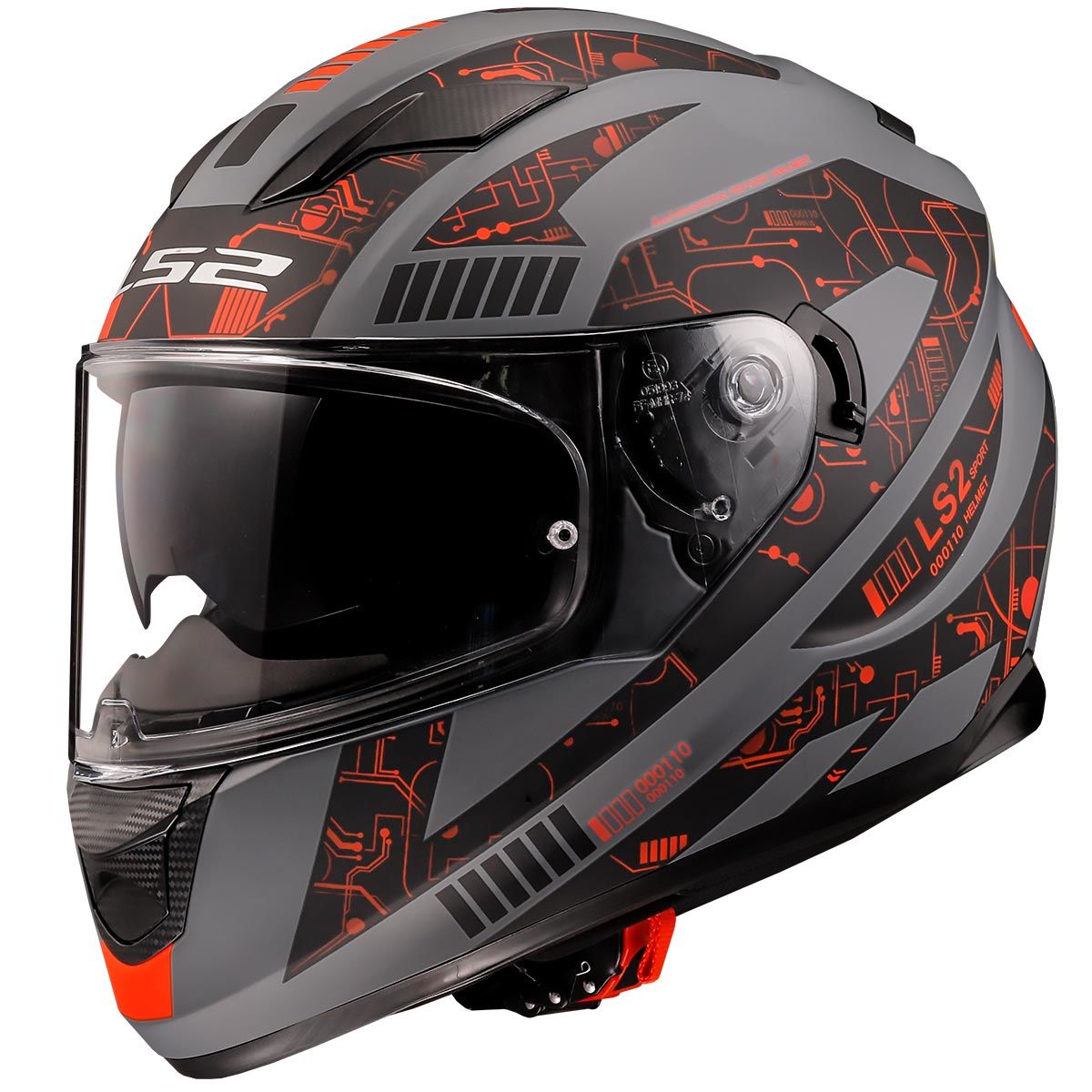 LS2 Stream Evo Tect Kask Mat Gri Siyah Kırmızı M