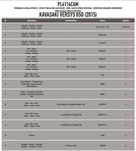 Givi PL4114Cam Kawasaki Versys 650 (15) Yan Çanta Demiri