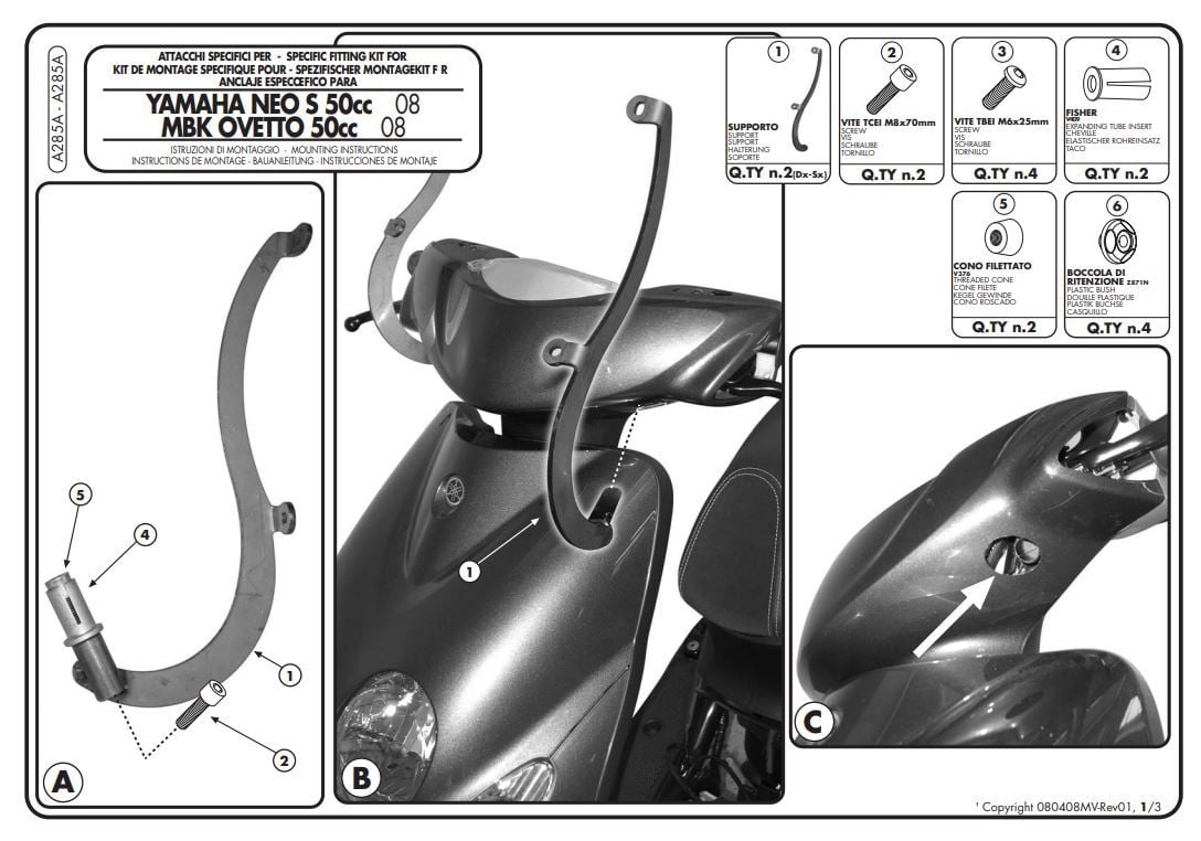 Givi A285A Yamaha Neos 50 Rüzgar Siperlik Bağlantısı