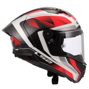 LS2 Thunder Karbon GP Aero Raute Kask Beyaz Kırmızı