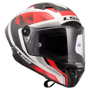 LS2 Thunder Karbon GP Aero Raute Kask Beyaz Kırmızı