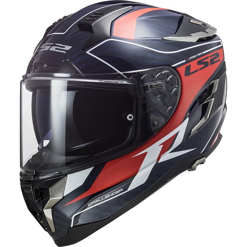 LS2 Challenger C Karbon Grid Mavi Karbon Kırmızı Kask