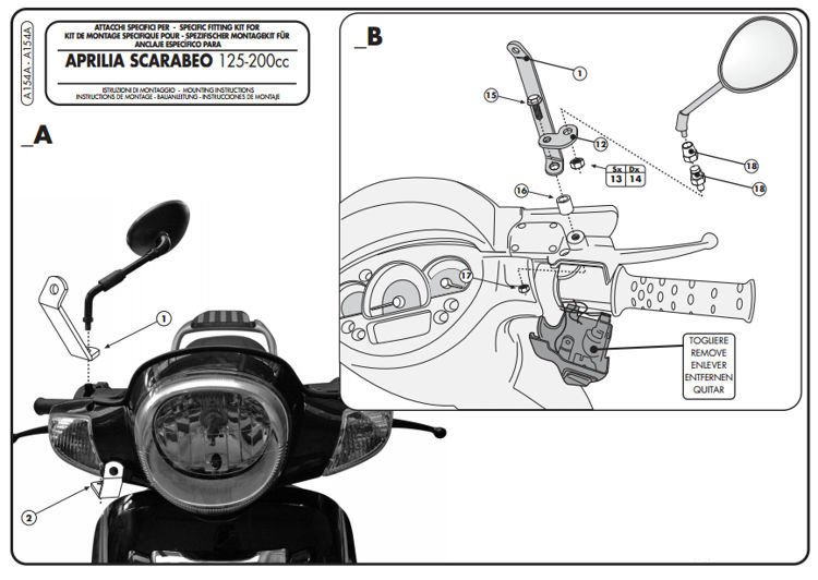 Givi A154A Aprilia Scarabeo 125-200 Ön Cam Siperlik Bağlantısı
