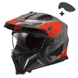 LS2 Drifter Devor Mat Gri Titanium Açık Kask Kırmızı