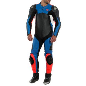 Dainese Assen 2 Perforeli Deri Tulum Mavi Kırmızı