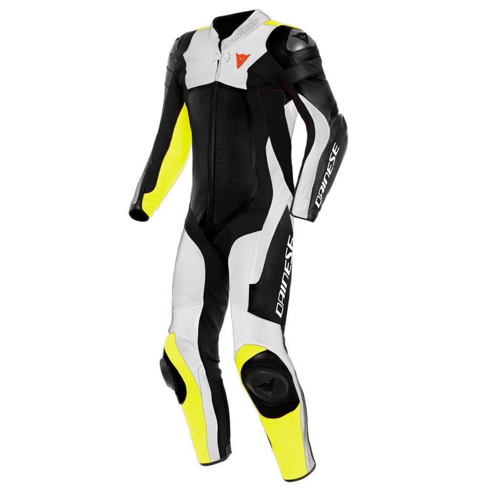 Dainese Assen 2 Perforeli Deri Tulum Beyaz Sarı