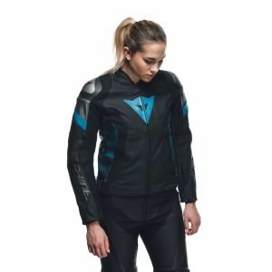 Dainese Avro 5 Kadın Deri Ceket Siyah-Deniz Mavisi