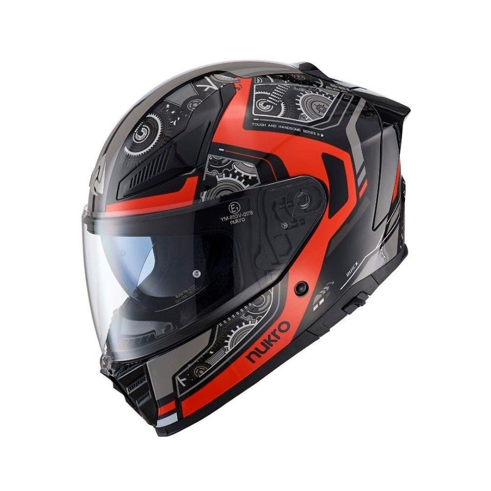 Nukrohelmet YM-853 Güneş Vizörlü Kapalı Kask Combat Kırmızı Siyah