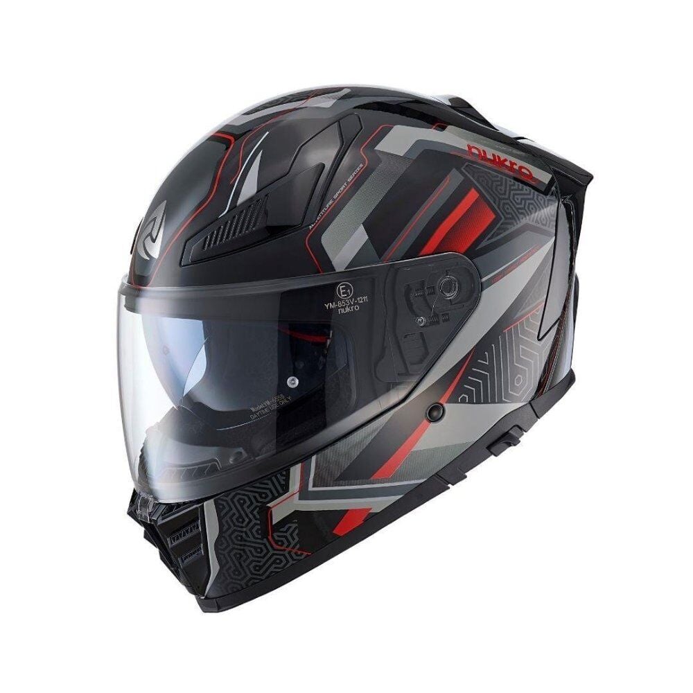 Nukrohelmet YM-853 Güneş Vizörlü Kapalı Kask Flash Kırmızı Siyah
