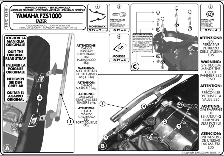 Kappa KZ348 Yamaha FZS 1000 Fazer Arka Çanta Demiri