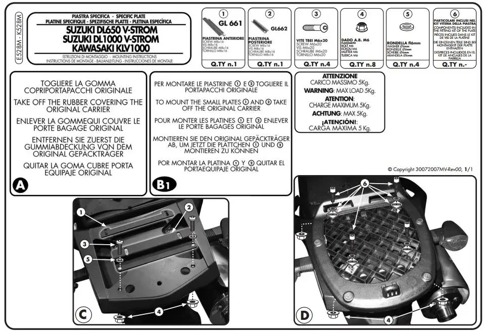 Givi E528M Suzuki DL 650-1000 Kawasaki KLV Arka Çanta Demiri
