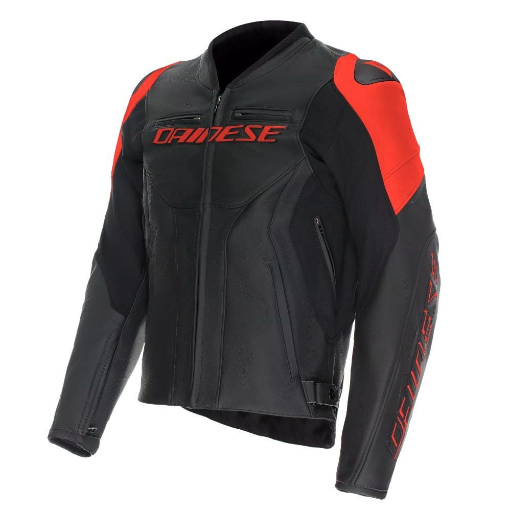 Dainese Racing 5 Deri Ceket Siyah - Fluo Kırmızı