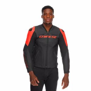 Dainese Racing 5 Deri Ceket Siyah - Fluo Kırmızı