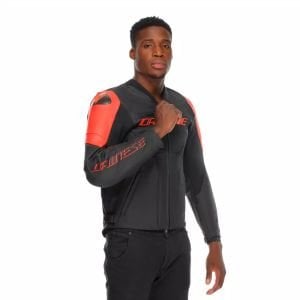 Dainese Racing 5 Deri Ceket Siyah - Fluo Kırmızı