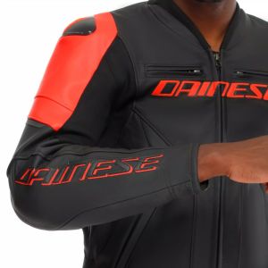 Dainese Racing 5 Deri Ceket Siyah - Fluo Kırmızı
