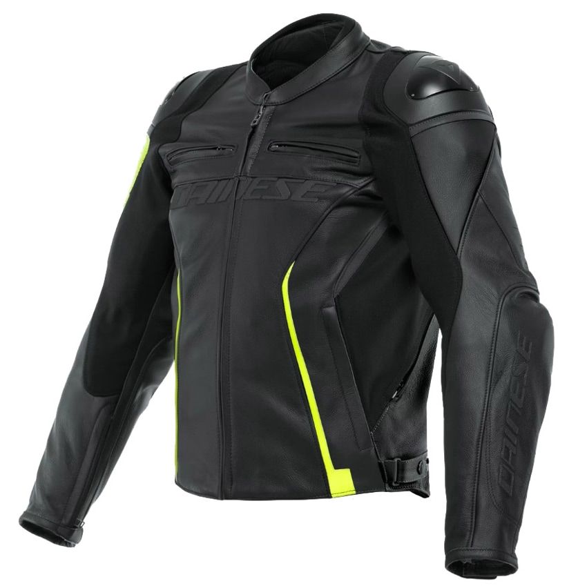 Dainese VR46 Curb Deri Ceket Siyah Fluo Sarı