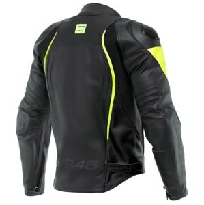 Dainese VR46 Curb Deri Ceket Siyah Fluo Sarı