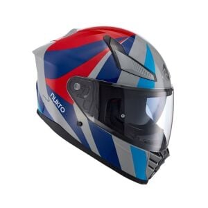 Nukrohelmet YM-853 AIX Güneş Vizörlü Kapalı Kask Gri Kırmızı Mavi