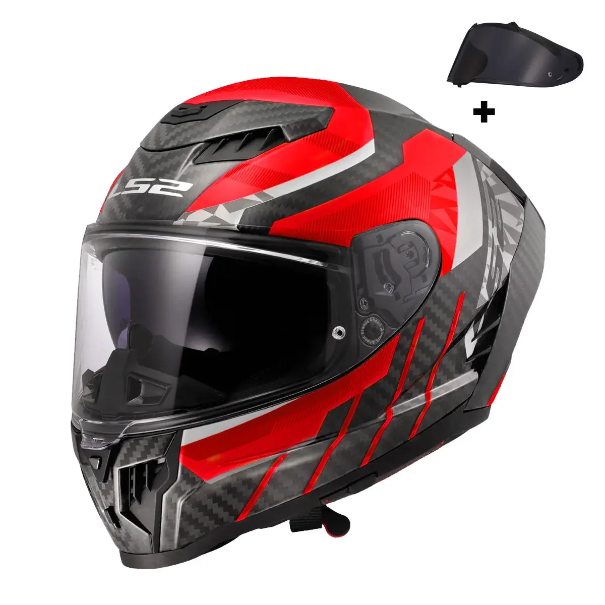 LS2 Dragon Karbon Trax Kapalı Kask Kırmızı