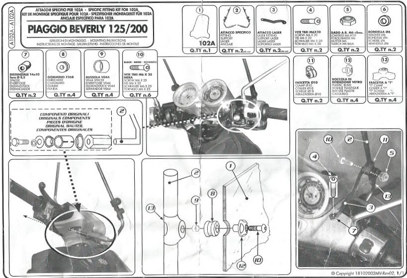 Kappa A102A Piaggio Beverly 125-200 Ön Cam Siperlik Bağlantısı