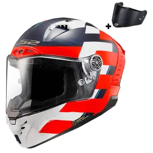 LS2 Thunder Karbon Alliance Kapalı Kask Kırmızı Mavi Beyaz