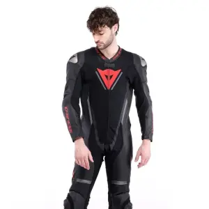 Dainese Demon Sprint Perf 1PC Leather Suit Black Black Red Lava Tek Parça Tulum