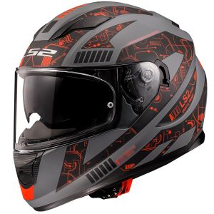 LS2 Stream Evo Tect Kask Mat Gri Siyah Kırmızı M