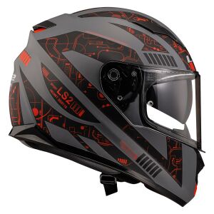 LS2 Stream Evo Tect Kask Mat Gri Siyah Kırmızı M