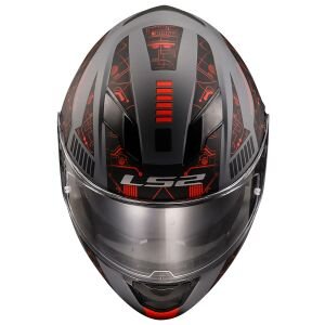 LS2 Stream Evo Tect Kask Mat Gri Siyah Kırmızı M