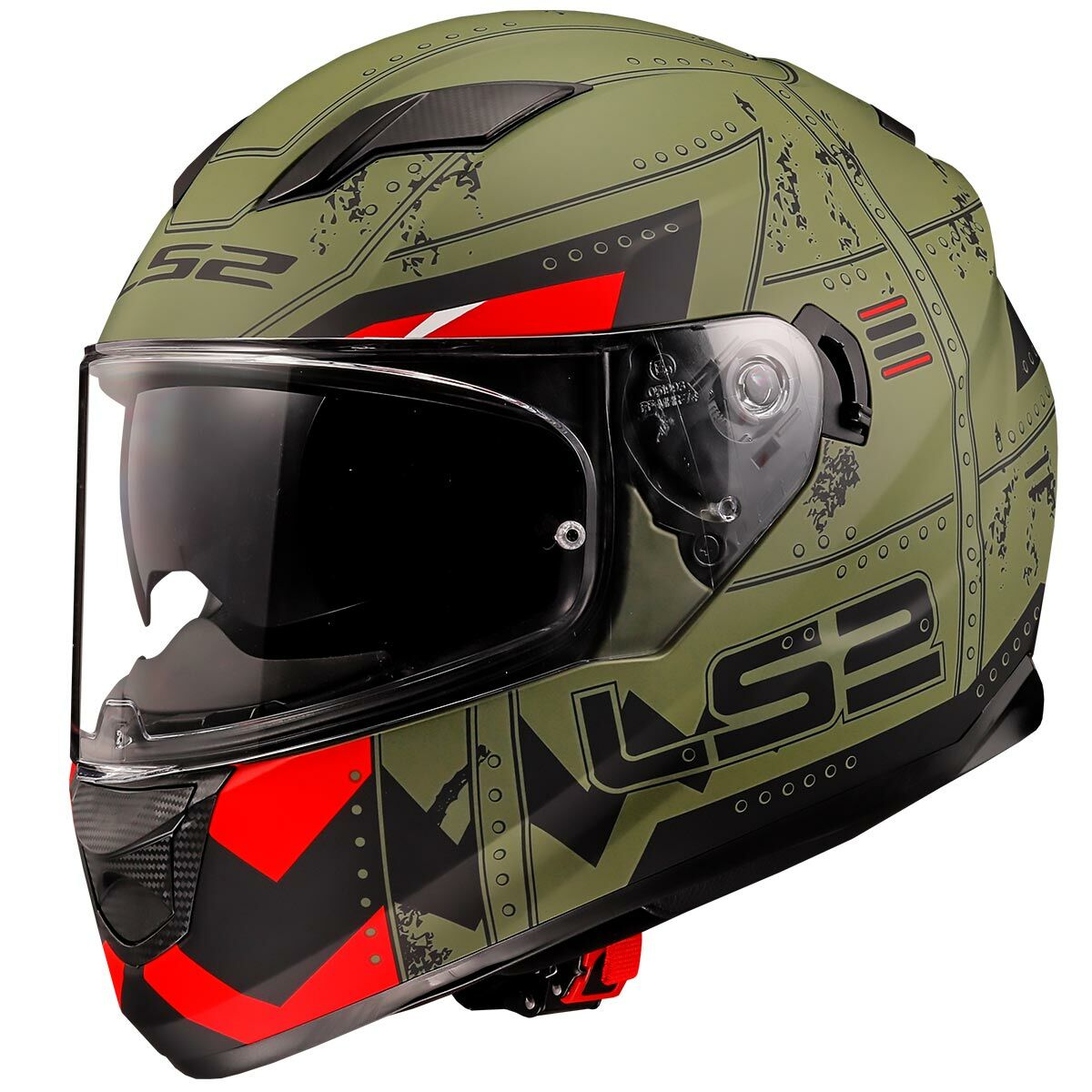 Ls2 Stream Evo Max Kask Mat Military Yeşil Kırmızı Ls2 Stream Evo Max Kask Mat Military Yeşil Kırmızı L