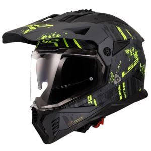 LS2 Pioneer 2 Crazy Mat Siyah-Gri-Neon Sarı Kask