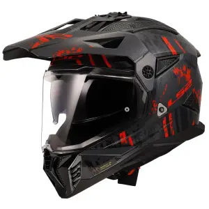 LS2 Pioneer 2 Enduro Kask Crazy Siyah Gri Kırmızı M