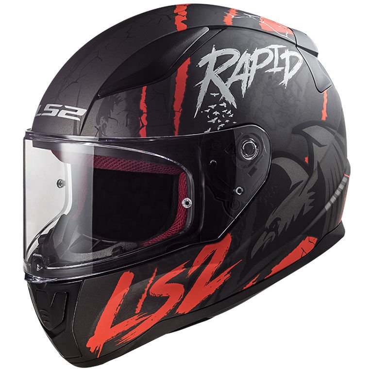 Ls2 Rapid Kask Raven Mat Siyah Beyaz Kırmızı