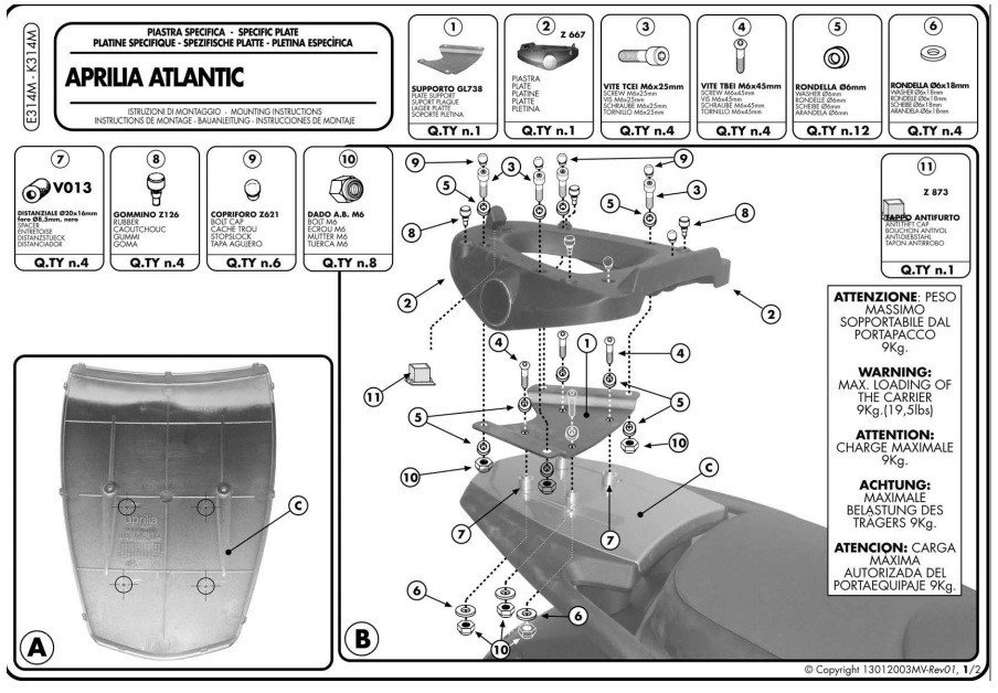 Kappa K314M Aprilia Atlantic 125 Sprint Arka Çanta Demiri