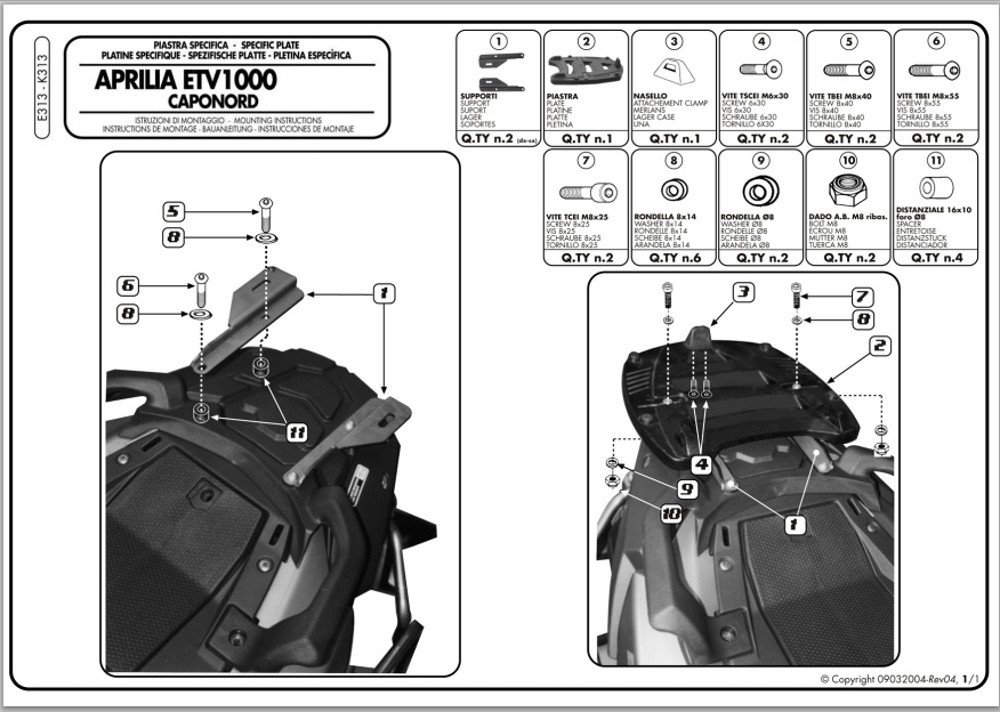 Kappa K313 Aprilia Etv 1000 Caponord Arka Çanta Demiri
