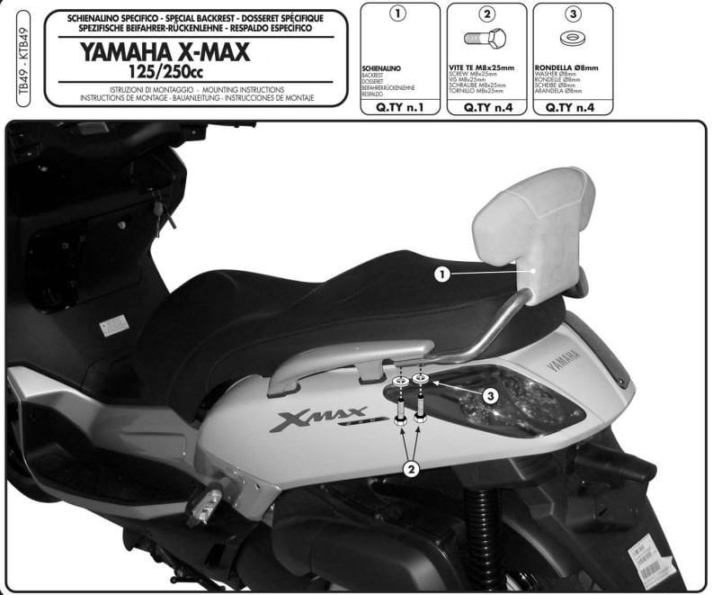 Givi TB49 Yamaha X-Max 125-250 Sissybar Sırt Dayama