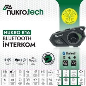 Nukrotech R16 Bluetooth Intercom 8 Kişilik
